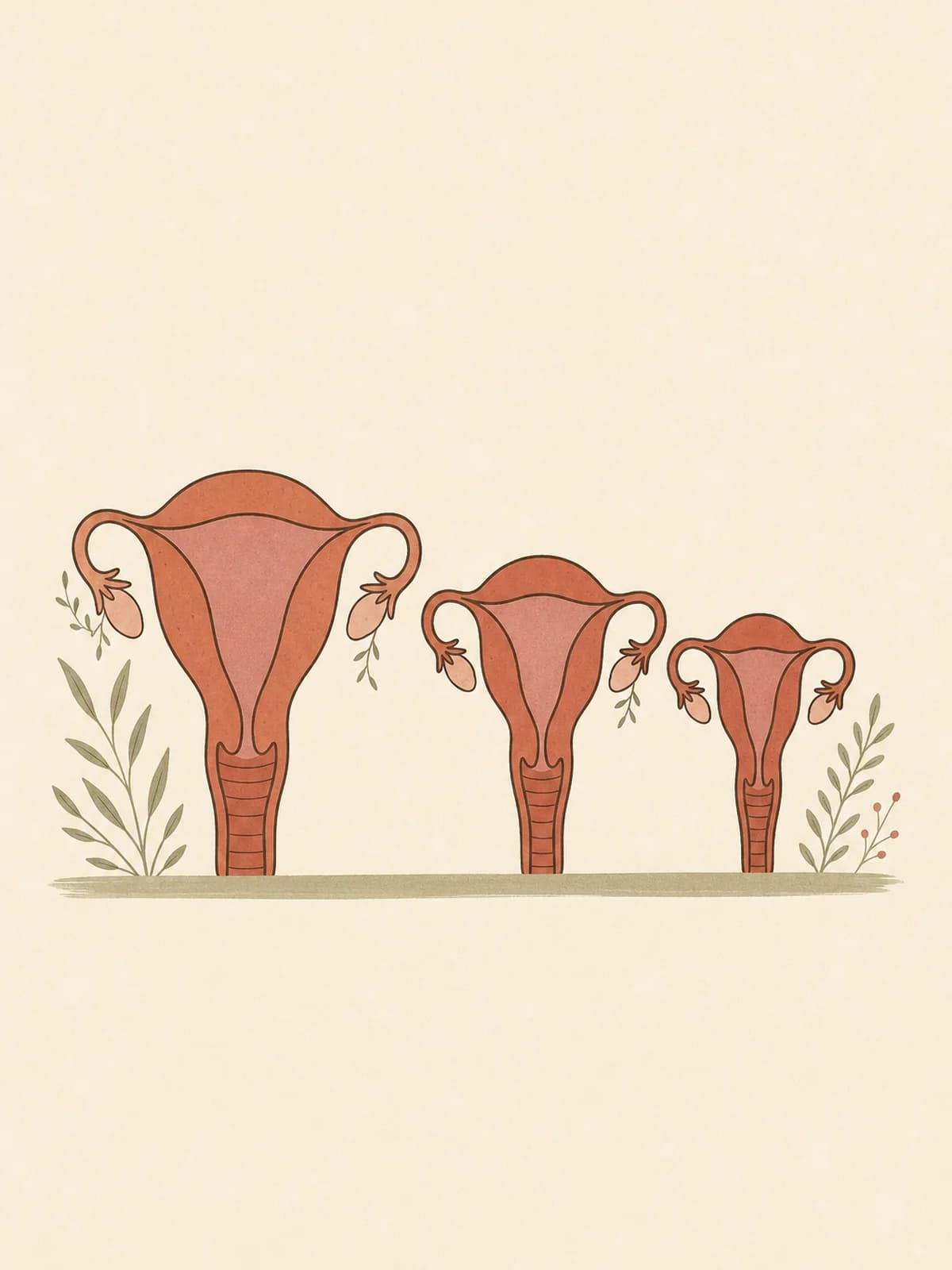 Illustration of three uterus shapes in a row, each one smaller than the last, showing the womb returning to its usual size over the weeks after birth.